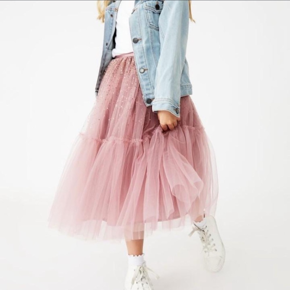 Cotton On Kids Girls Pink Tulle Maxi Tutu Skirt with Rose Gold Sequins Size 3-4 - Picture 11 of 13